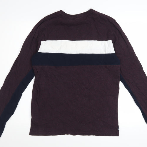 Superdry Men's Burgundy Colourblock Long Sleeve Cotton T-Shirt L