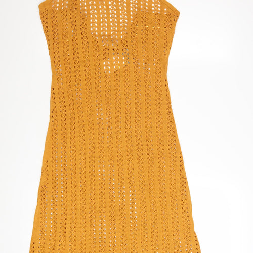 Primark Women Yellow Crochet Halter Kaftan Dress L