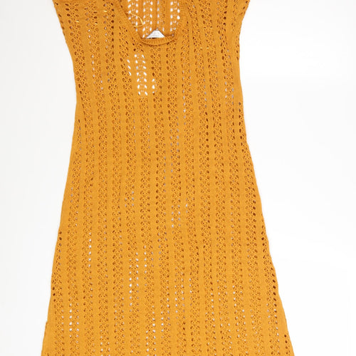 Primark Women Yellow Crochet Halter Kaftan Dress L