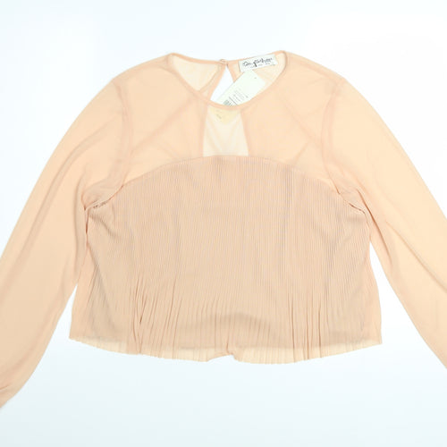 Miss Selfridge Women’s Beige Pleated Sheer Long Sleeve Blouse UK 16