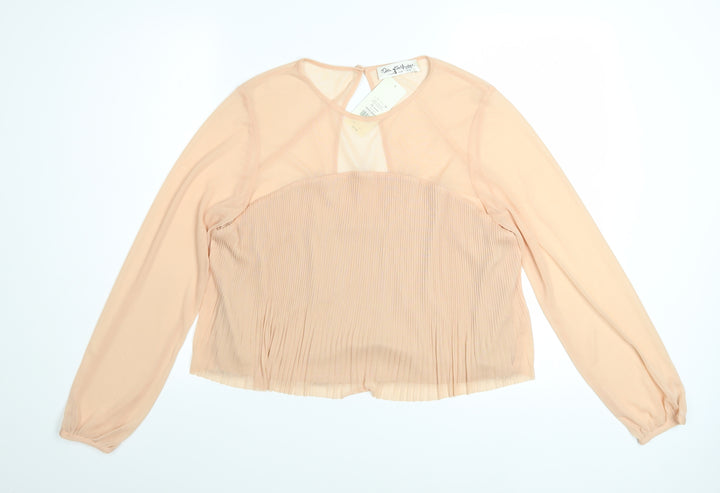Miss Selfridge Women’s Beige Pleated Sheer Long Sleeve Blouse UK 16