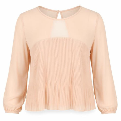 Miss Selfridge Women’s Beige Pleated Sheer Long Sleeve Blouse UK 16