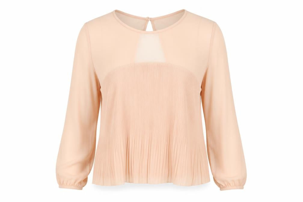 Miss Selfridge Women’s Beige Pleated Sheer Long Sleeve Blouse UK 16