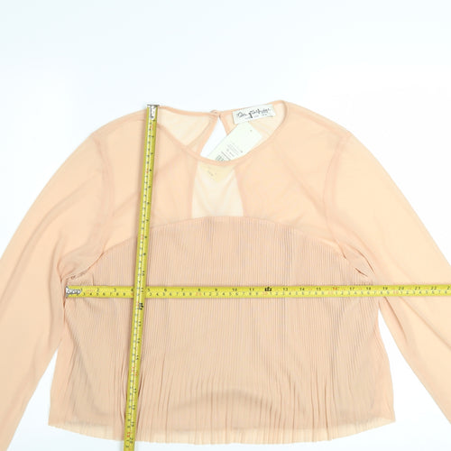 Miss Selfridge Women’s Beige Pleated Sheer Long Sleeve Blouse UK 16
