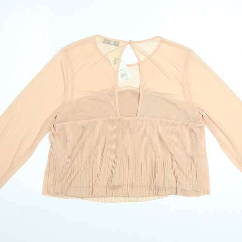 Miss Selfridge Women’s Beige Pleated Sheer Long Sleeve Blouse UK 16