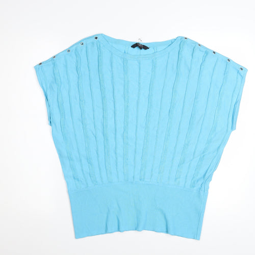 Star by Julien Macdonald Women's Blue Size 16 Knit Boat Neck Button Blouse