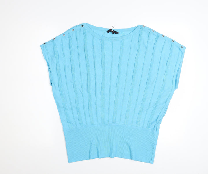 Star by Julien Macdonald Women's Blue Size 16 Knit Boat Neck Button Blouse