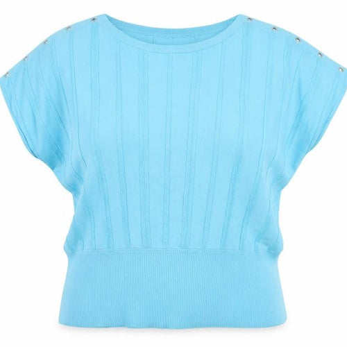 Star by Julien Macdonald Women's Blue Size 16 Knit Boat Neck Button Blouse