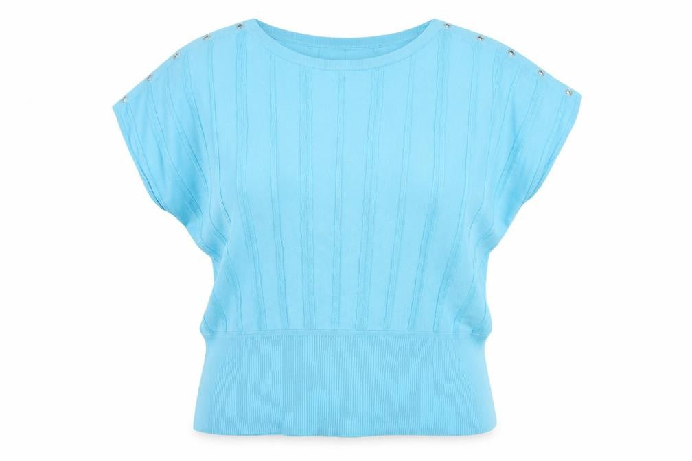 Star by Julien Macdonald Women's Blue Size 16 Knit Boat Neck Button Blouse