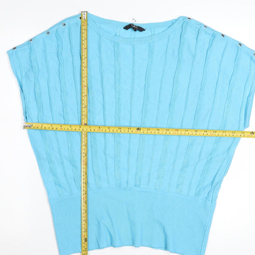 Star by Julien Macdonald Women's Blue Size 16 Knit Boat Neck Button Blouse