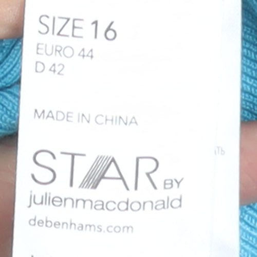 Star by Julien Macdonald Women's Blue Size 16 Knit Boat Neck Button Blouse