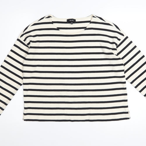 ME+EM Women Black White Striped Cotton Long Sleeve T-Shirt UK 10