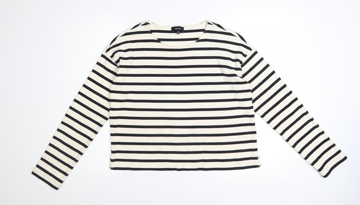 ME+EM Women Black White Striped Cotton Long Sleeve T-Shirt UK 10