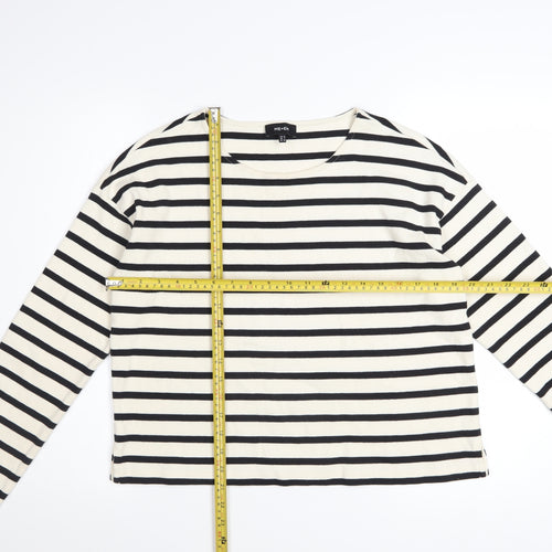 ME+EM Women Black White Striped Cotton Long Sleeve T-Shirt UK 10