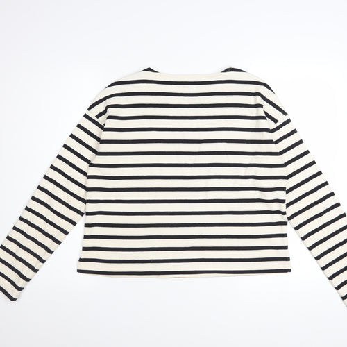 ME+EM Women Black White Striped Cotton Long Sleeve T-Shirt UK 10