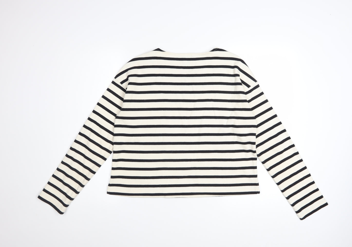 ME+EM Women Black White Striped Cotton Long Sleeve T-Shirt UK 10
