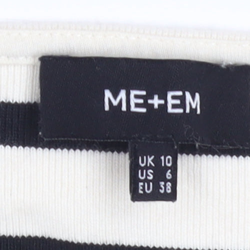 ME+EM Women Black White Striped Cotton Long Sleeve T-Shirt UK 10
