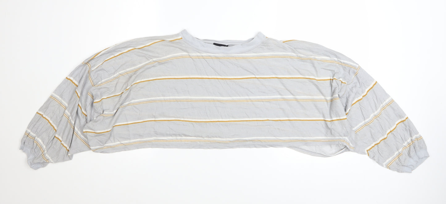 Out From Under Urban Outfitters Women Grey Striped Cropped T-Shirt M