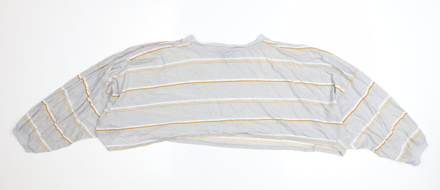 Out From Under Urban Outfitters Women Grey Striped Cropped T-Shirt M