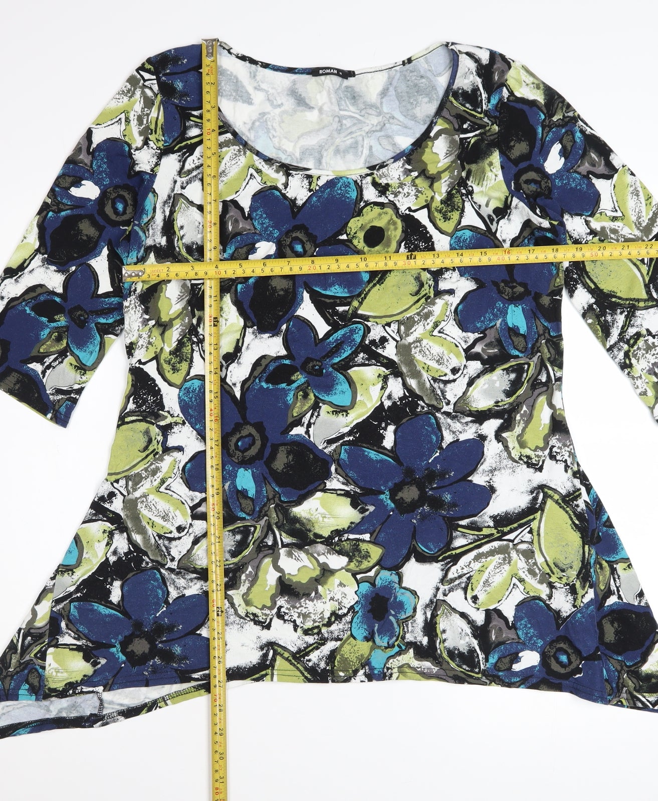 Roman Women’s Multicoloured Floral Tunic Top Size 16 3/4 Sleeve