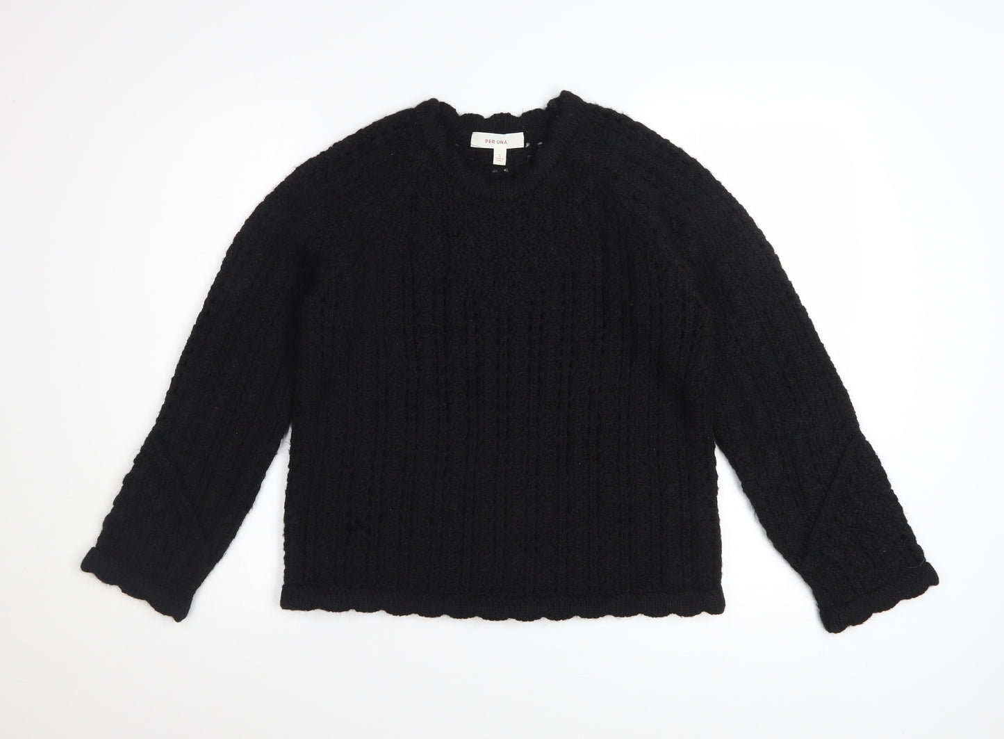 Marks and Spencer Per Una Women's Black Cable-Knit Wool Blend Jumper S