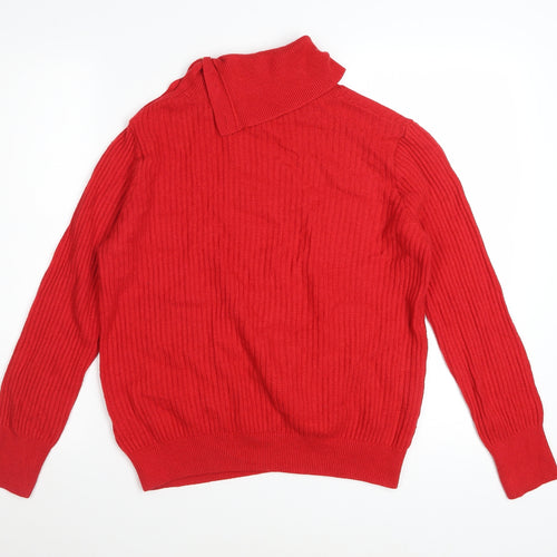 Marks and Spencer Women's Red High Neck Ribbed Button Jumper Size 12
