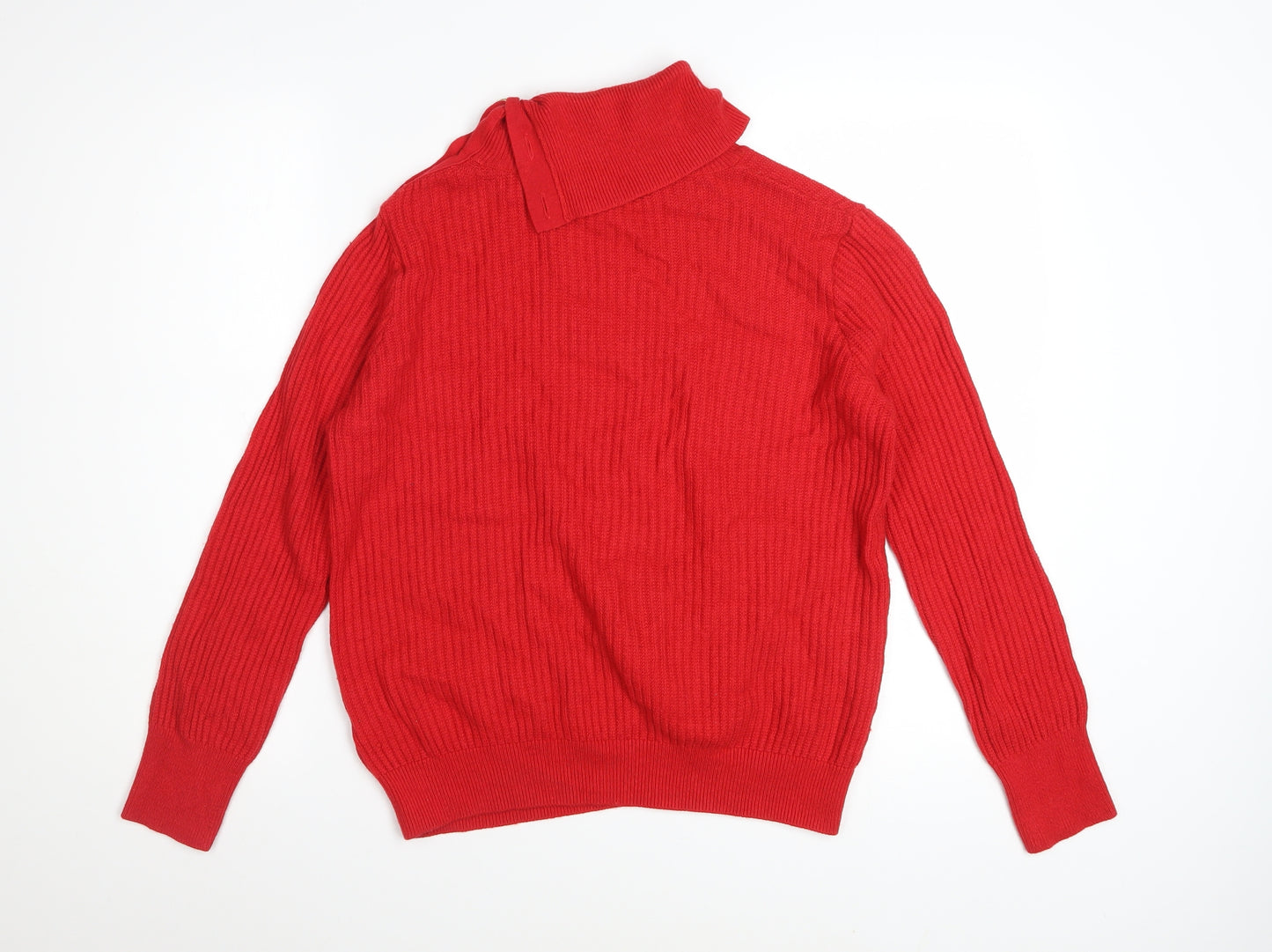 Marks and Spencer Women's Red High Neck Ribbed Button Jumper Size 12