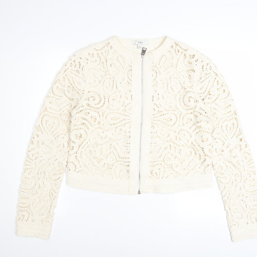 Marks and Spencer Women Ivory Crochet Zip Cardigan S