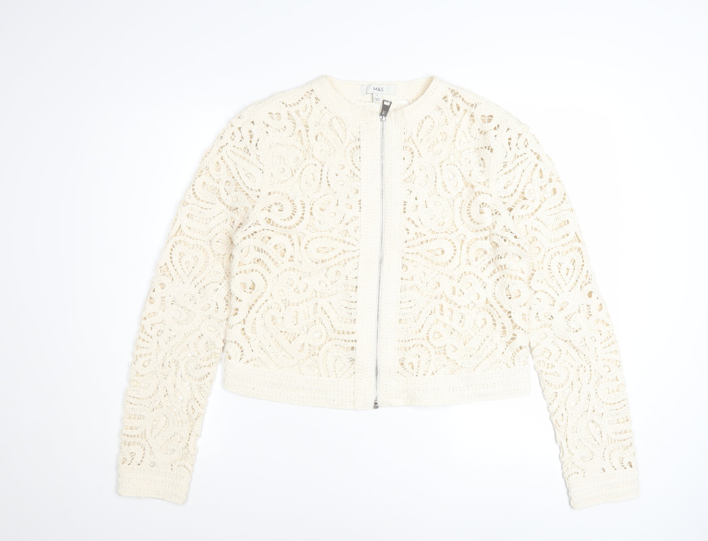 Marks and Spencer Women Ivory Crochet Zip Cardigan S