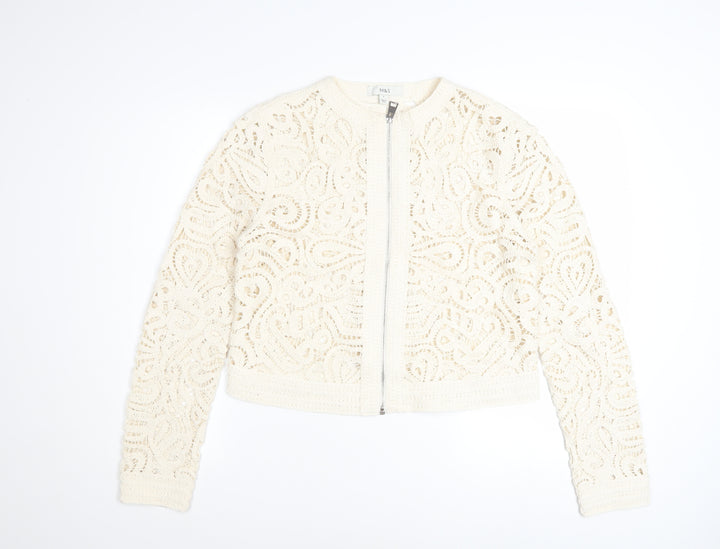Marks and Spencer Women Ivory Crochet Zip Cardigan S