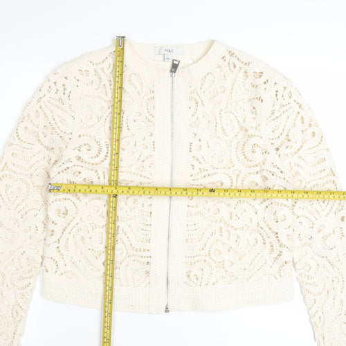 Marks and Spencer Women Ivory Crochet Zip Cardigan S