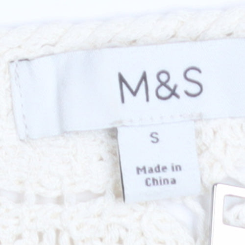 Marks and Spencer Women Ivory Crochet Zip Cardigan S