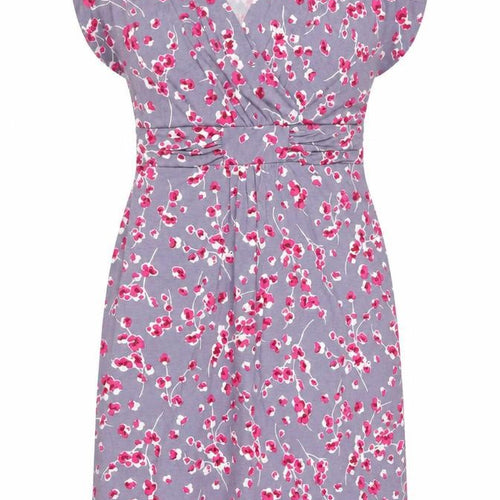 EAST Women Grey Floral Ruched V-Neck Knee Length Wrap Dress Size 10