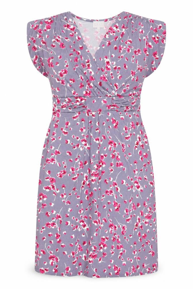 EAST Women Grey Floral Ruched V-Neck Knee Length Wrap Dress Size 10