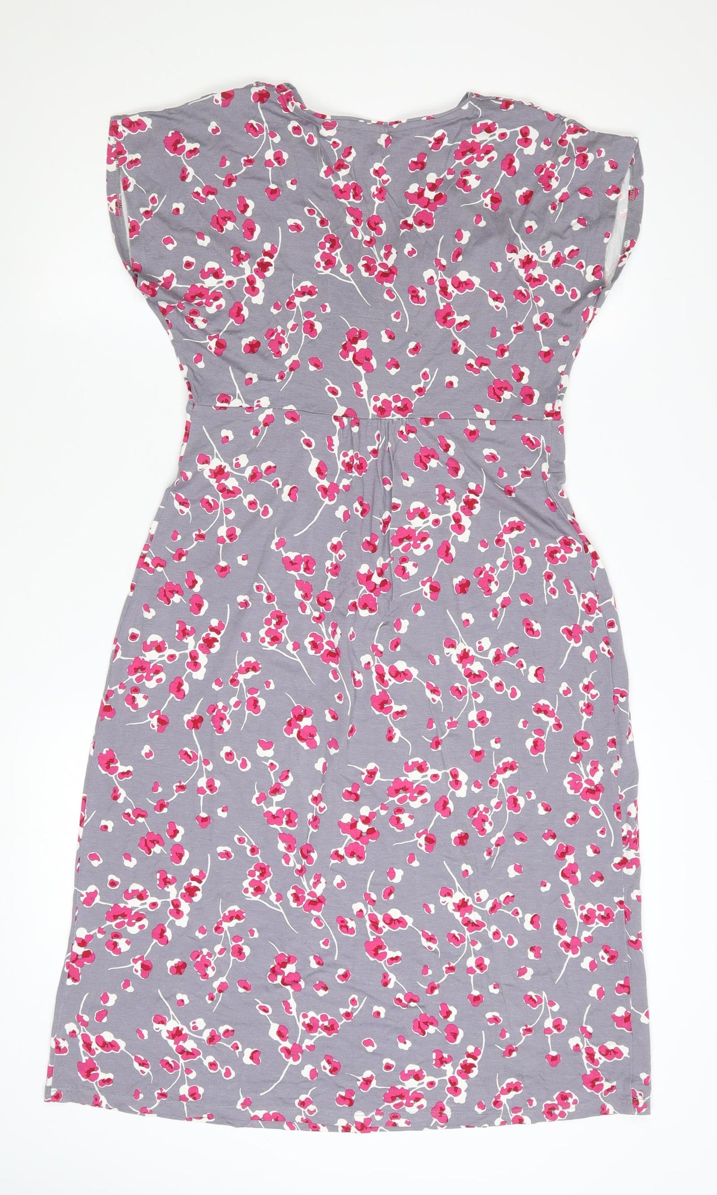 EAST Women Grey Floral Ruched V-Neck Knee Length Wrap Dress Size 10