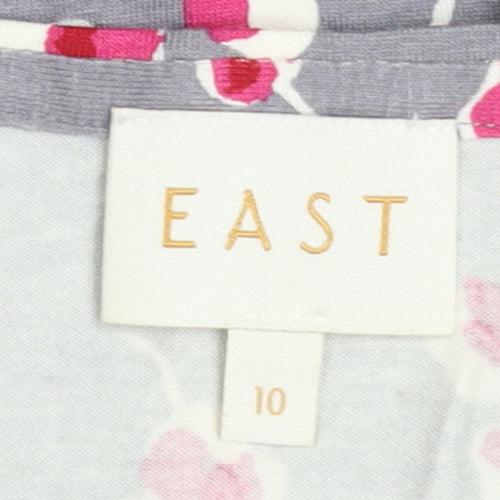 EAST Women Grey Floral Ruched V-Neck Knee Length Wrap Dress Size 10