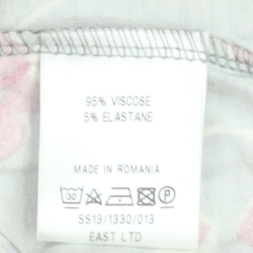 EAST Women Grey Floral Ruched V-Neck Knee Length Wrap Dress Size 10