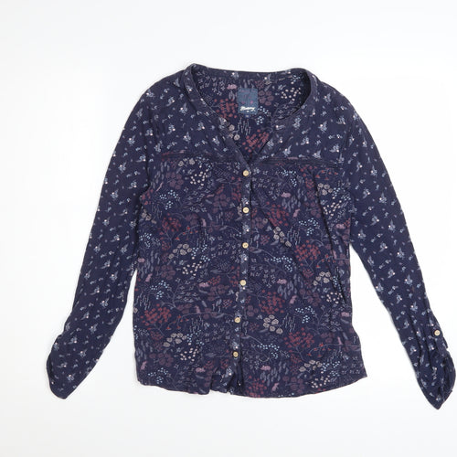 Mantaray Women’s Blue Floral Cotton Button-Up Tunic Top Size 10