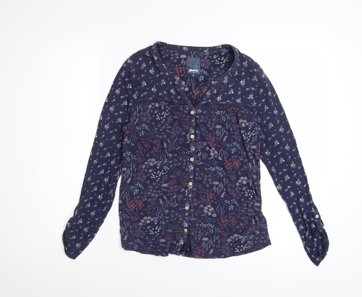 Mantaray Women’s Blue Floral Cotton Button-Up Tunic Top Size 10