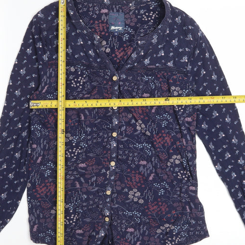 Mantaray Women’s Blue Floral Cotton Button-Up Tunic Top Size 10