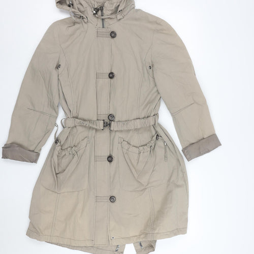 EasyComfort Women's Beige Hooded Parka Coat Size 10 Belted Cotton Blend