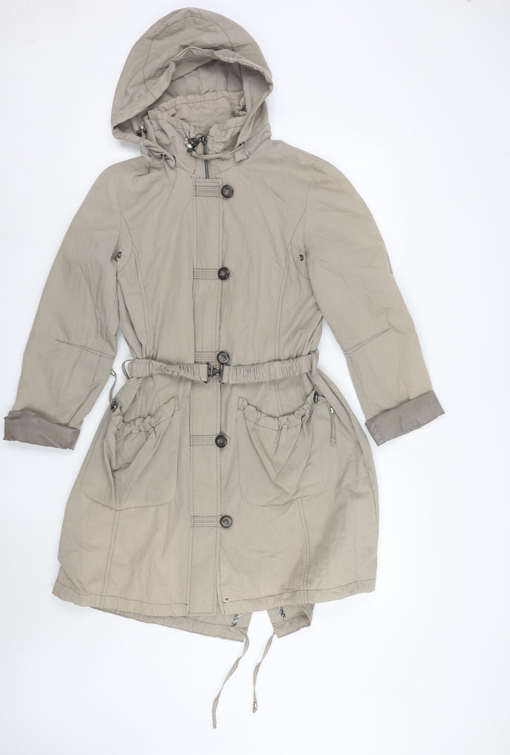 EasyComfort Women's Beige Hooded Parka Coat Size 10 Belted Cotton Blend