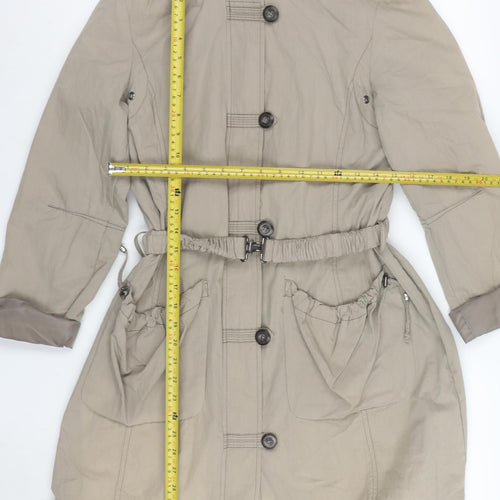 EasyComfort Women's Beige Hooded Parka Coat Size 10 Belted Cotton Blend