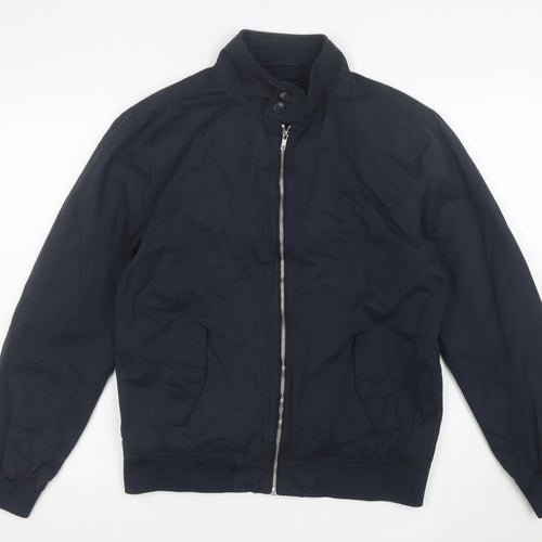 Next Men's Navy Blue Bomber Jacket Size M Full Zip Cotton Blend