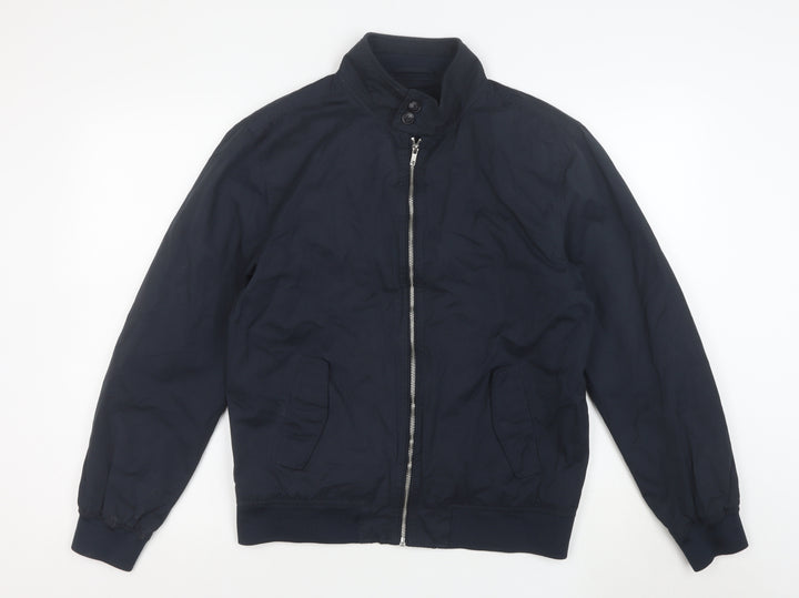 Next Men's Navy Blue Bomber Jacket Size M Full Zip Cotton Blend