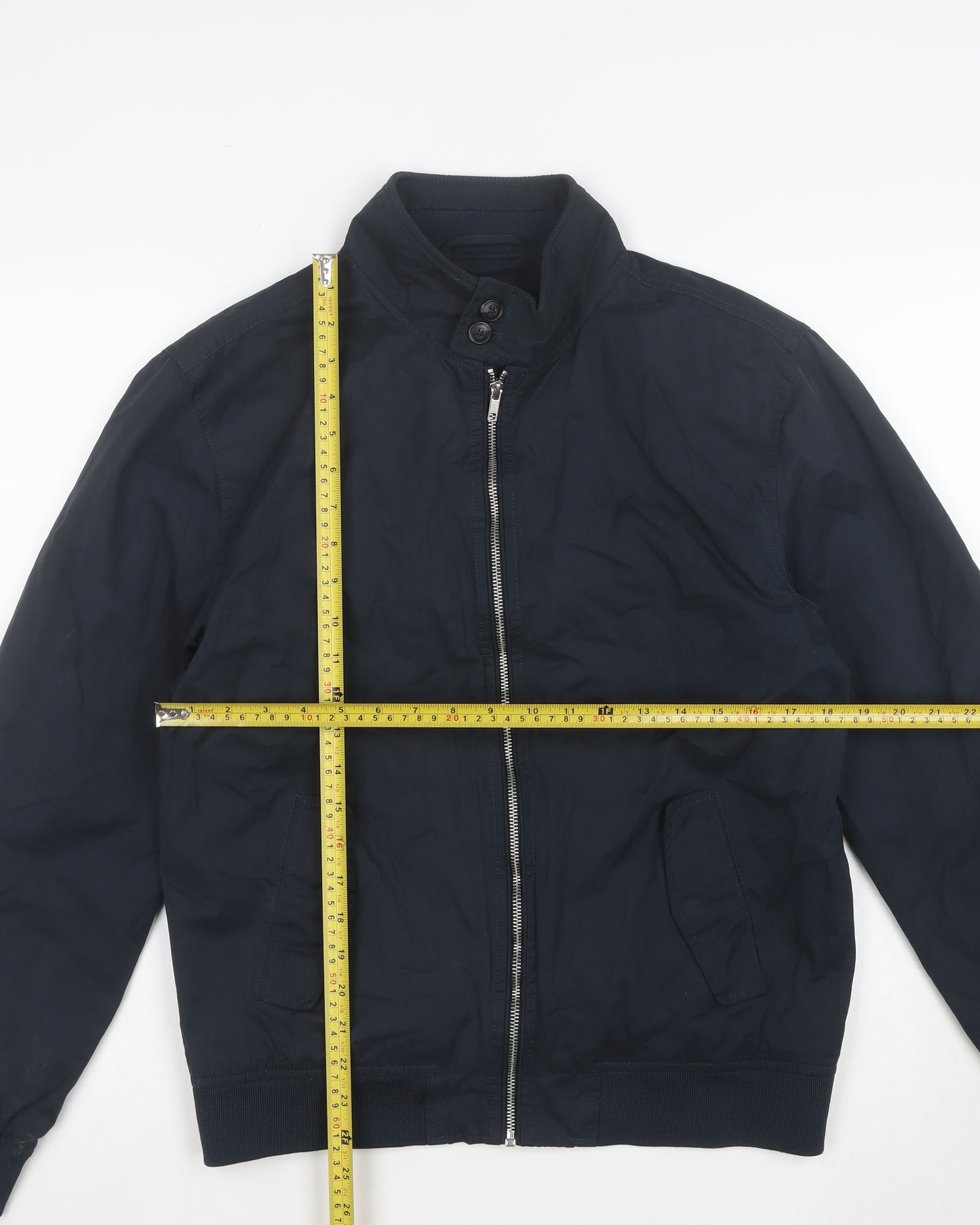 Next Men's Navy Blue Bomber Jacket Size M Full Zip Cotton Blend