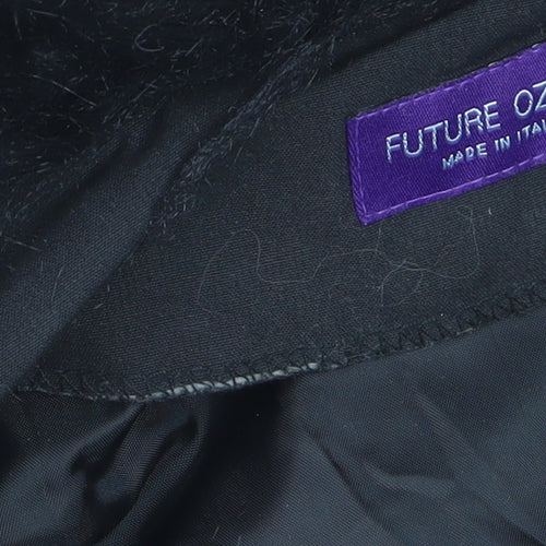 Future Ozbek Women's Black Long Wool Fur Trim Overcoat Size 10