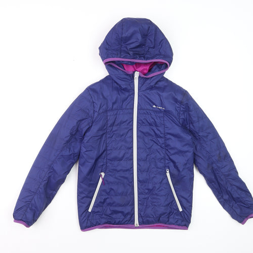 Quechua Girls Blue Hooded Puffer Jacket 10 Years Lightweight Winter Coat