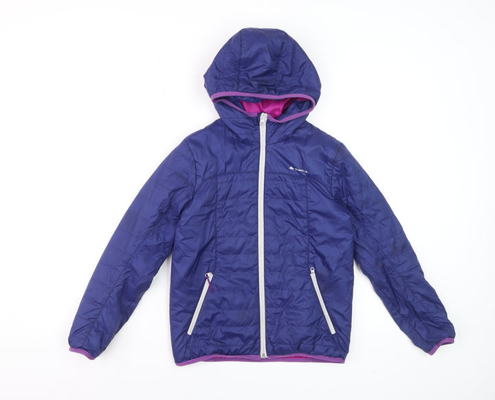 Quechua Girls Blue Hooded Puffer Jacket 10 Years Lightweight Winter Coat