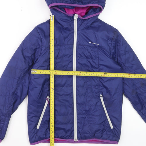 Quechua Girls Blue Hooded Puffer Jacket 10 Years Lightweight Winter Coat